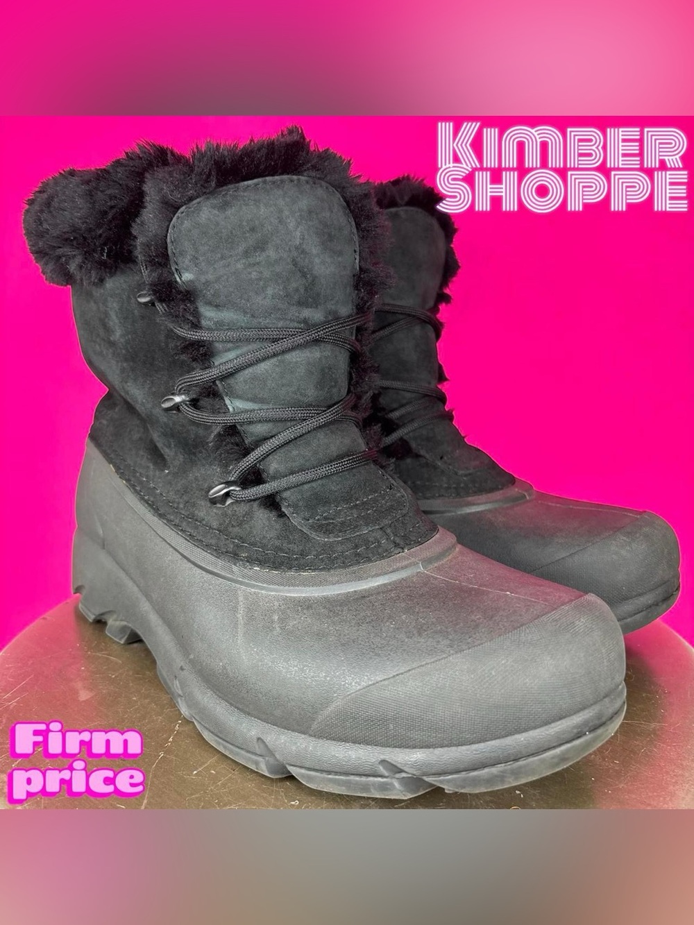 Sorel Snow Angel Black Suede Faux Fur Lace-Up Winter Boot US 9 UK 7.5